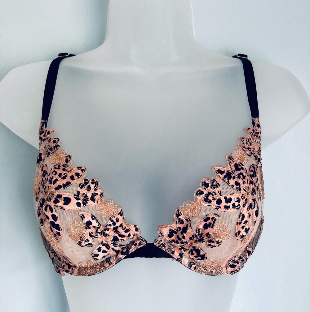 Victoria's Secret Low Cut Demi Unlined 34D Floral Applique Animal Print